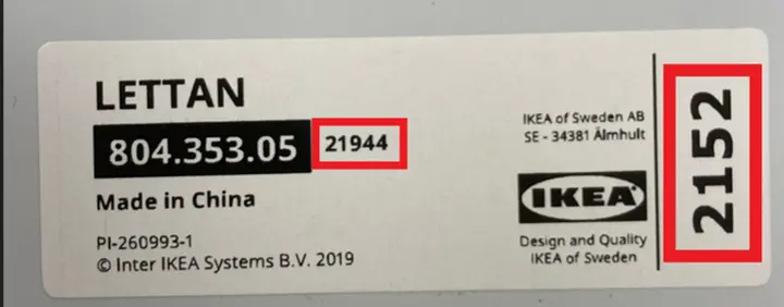 Recalled IKEA LETTAN Mirror date stamp