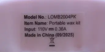Model number LOMB2004PK is printed on the bottom of the wax warmer