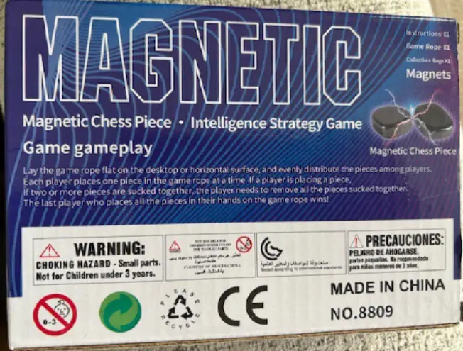 Recalled Magnetic Chess Game (back of box)