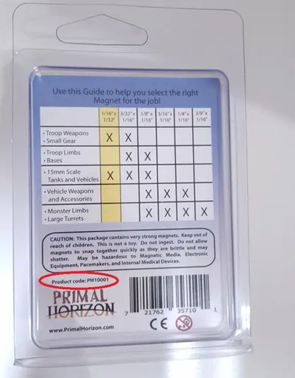 Recalled Primal Horizon Disc Magnets – back of package
