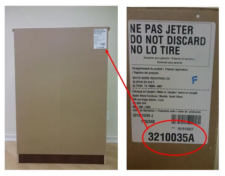Label with model number on the back of the chests