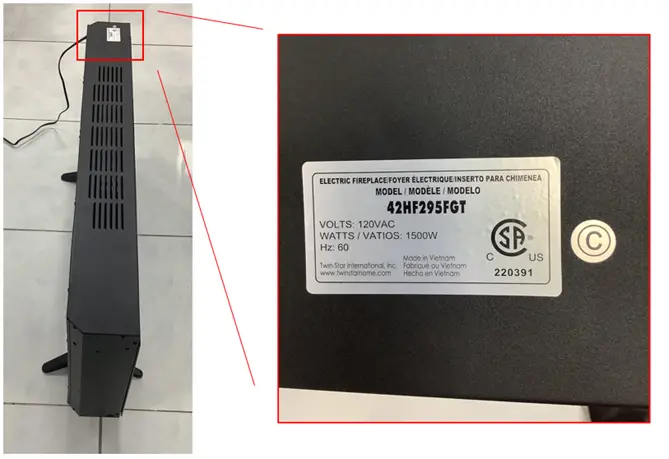 Top panel with label identifying model number
