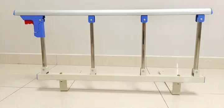 Recalled Neaude Adult Portable Bed Rail with silver top rail – front view