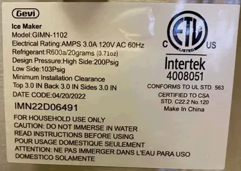 The model number and date code are listed on the product label on the back of the recalled unit