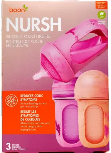 Recalled Boon NURSH 8 oz Reusable Baby Bottles in Pink Tie Dye