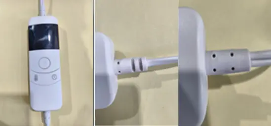 The controller's cord on the recalled OCTROT blankets/throws have two or four small holes at the lower connection point