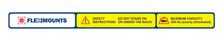 Recalled FLEXIMOUNTS Overhead Garage Storage Racks label