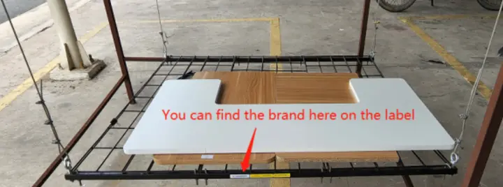 Location of brand name label on the recalled FLEXIMOUNTS Overhead Garage Storage Racks