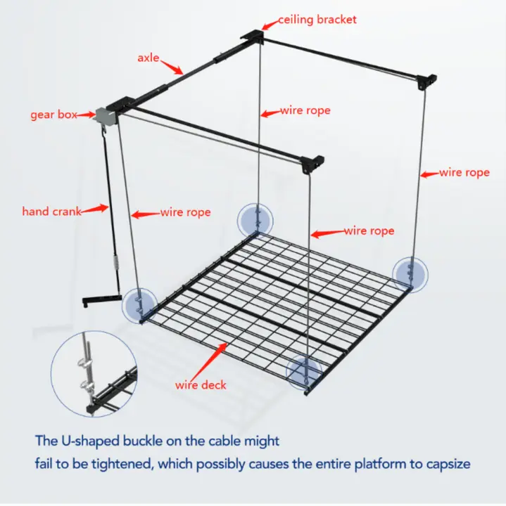 Location of the U-Shaped buckle on the recalled FLEXIMOUNTS Overhead Garage Storage Racks