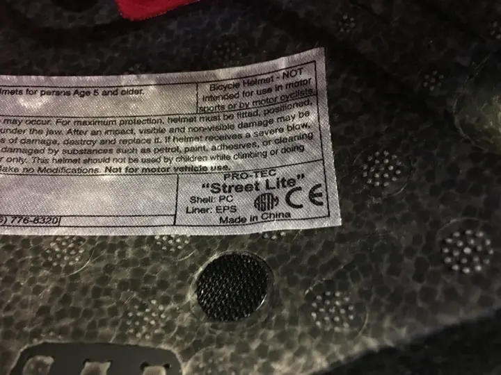 Pro-Tec Street Lite helmet label.