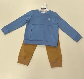 Recalled Pants with Blue Crewneck Top