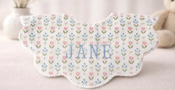 Recalled bib with heart tulip print