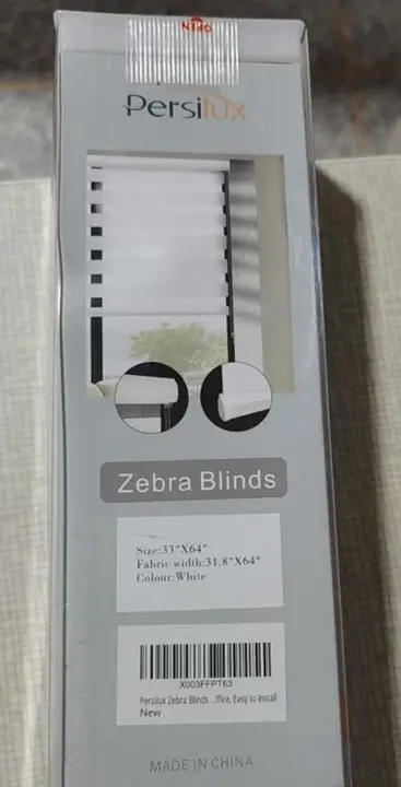 "Persilux and Zebra Blinds" is printed on the packaging of the recalled blinds. "X003FFPT63" is printed on the barcode label.