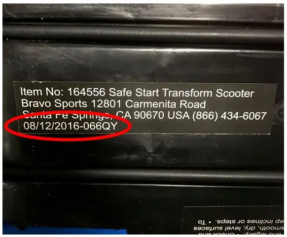 Label located under the platform with the date code
