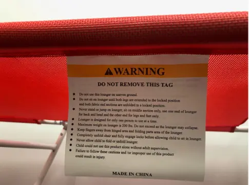 Recalled Beach Loungers - Representative label