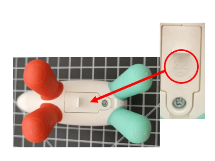 Kid O printed on the battery cover of the recalled Hudson Glow Rattle