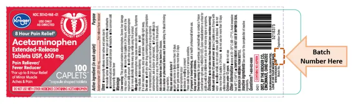 Location of batch number on bottle label of recalled product