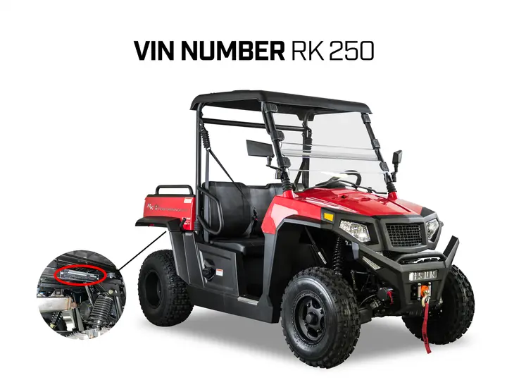 Recalled Hisun Motors Corp. U.S.A. utility vehicle VIN location