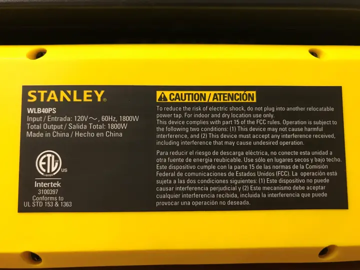 Photo from the official notice: Baccus Recalls Stanley Workbench LED Light and Power Stations Due to Shock and Electrocution Hazards (Recall Alert)