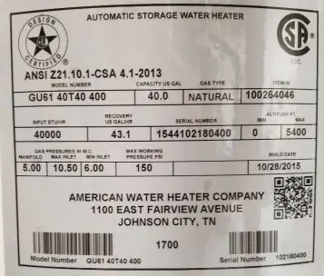 Sample rating plate