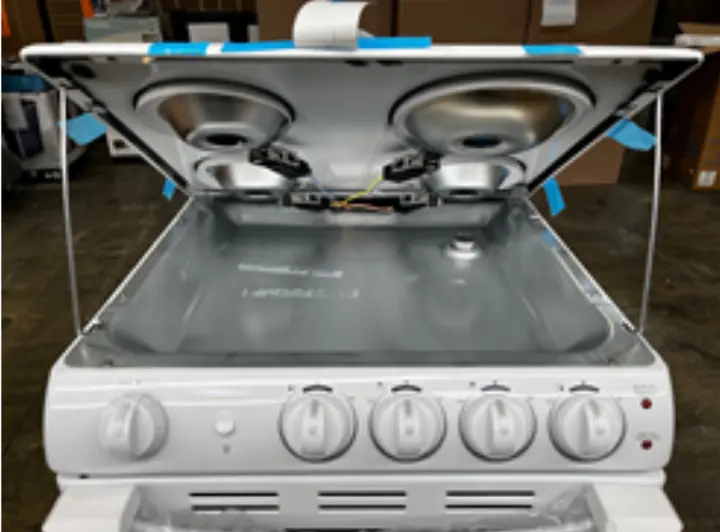 Location of model and serial number label (electric range)