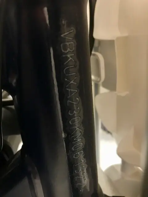 VIN location on the recalled 2019 Husqvarna TC 50 motorcycle.