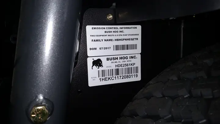 Bush Hog lawn mower label