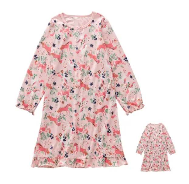 Recalled AllMeInGeld Children's Nightgown with Matching Doll Nightgown in Pink with Unicorn Print