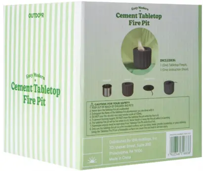 UPC 1922346316838 and tracking number FO011925 are printed on the back of the recalled Five Below tabletop fire pit packaging - beveled model