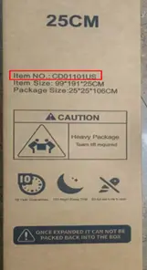 "Item NO.: CD01101US" is printed on the recalled Qabefy mattress box