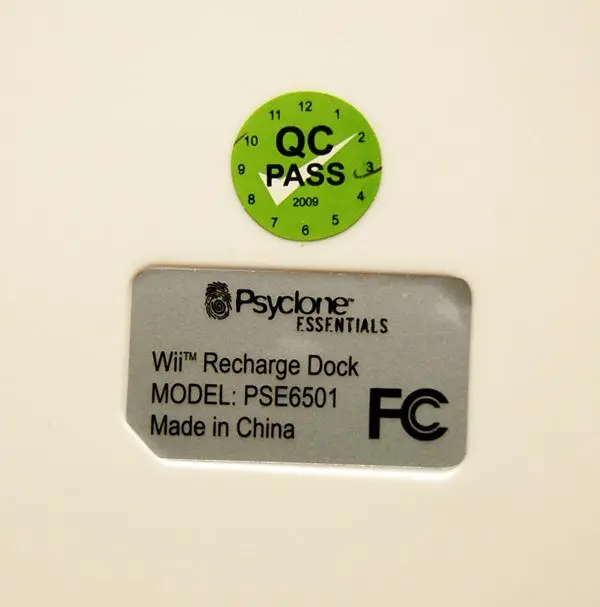 QC Sticker on Bottom of Recalled Battery Recharge Station
