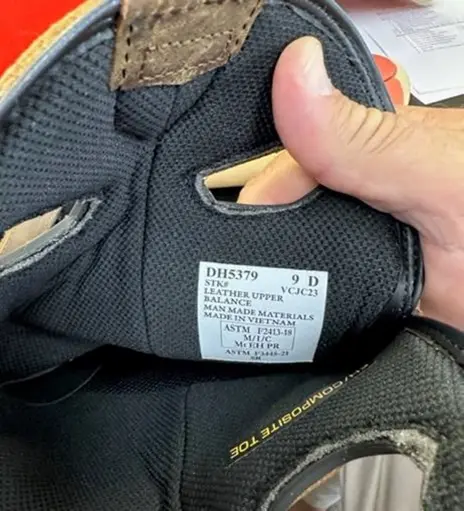 Inside label with model code and manufacturing code
