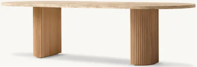 Recalled RH Byron Emperador Dining Table in Natural Oak/Gold Emperador Marble