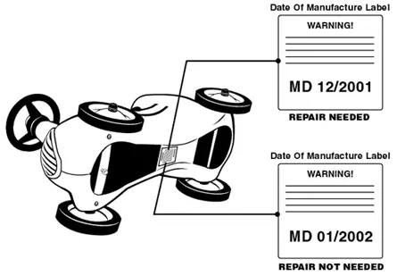 Label on Model 8 Roadster with recalled steering wheel