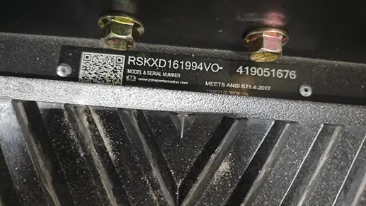 Recalled Spartan Riding Lawn Mower Model Number and Serial Number Plate