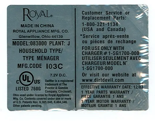 Dirt Devil® Sweeper Vac™ Label