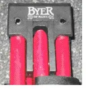 Recalled stools bear the Byer of Maine logo printed in silver ink on the plastic leg hub