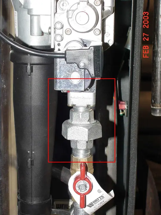 Recalled gas boiler, with red square highlighting affected area