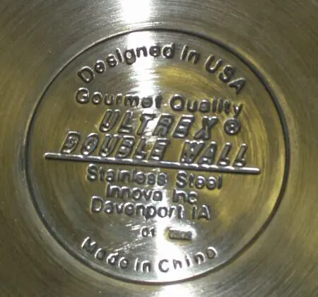 Engraving on underside of Recalled Ultrex Thermal/Double Wall frying pan