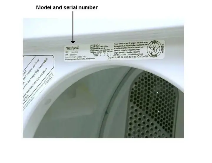 Label on recalled combination washer and gas dryer unit