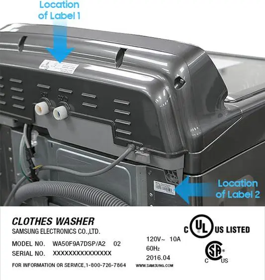 Samsung Washing Machine Identification Label