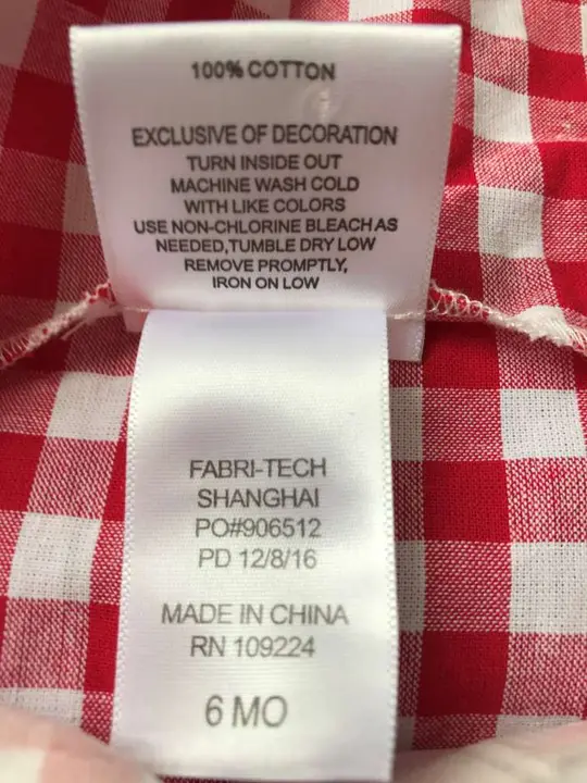 Fabri-Tech’s Toolbox shortall romper care label