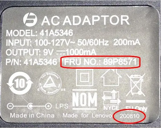 Recalled AC Adaptor Label