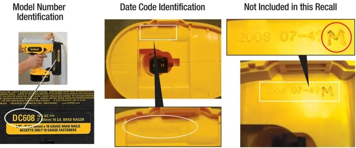 Model Number Identification, Date Code Identification, and a Date Code Not Included in this Recall