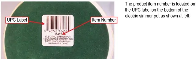 UPC label and item number
