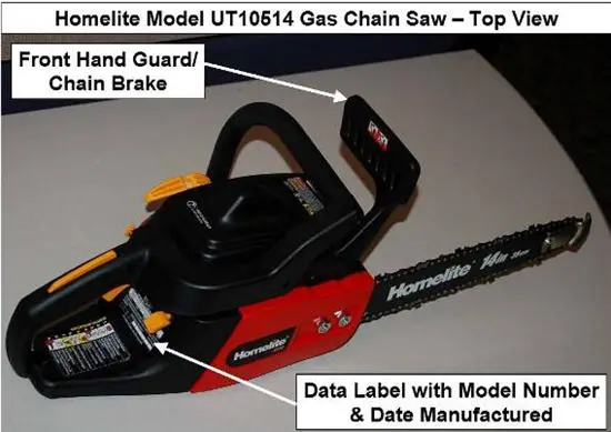 Recalled Homelite UT10514 Gas Chain Saw
