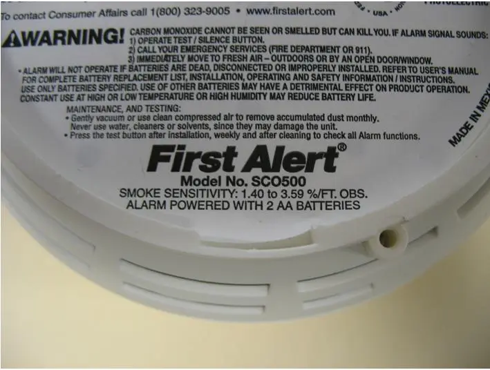 Label on Recalled Alarm