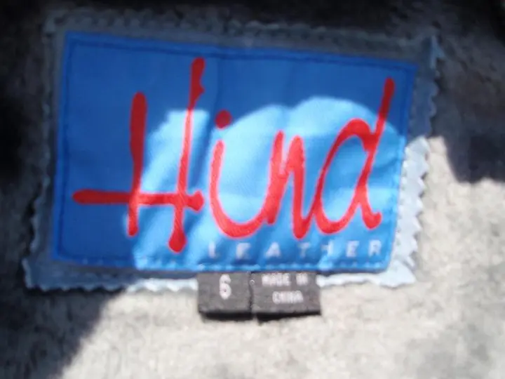 Recalled "Hind" leather jacket label