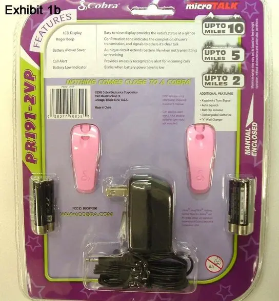 Exhibit 1b: Recalled Two-Way Radios (back of package)