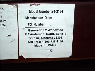 Picture of label on crib's headboard or footboard